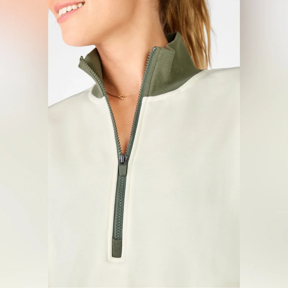 Fabletics Catarina Cream and Green Zip Sweatshirt size XXL - Picture 2 of 6